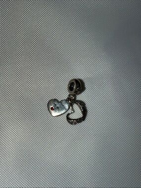 Pandora Sterling Silver Double Heart Dangle Charm - Silver with Red Accent